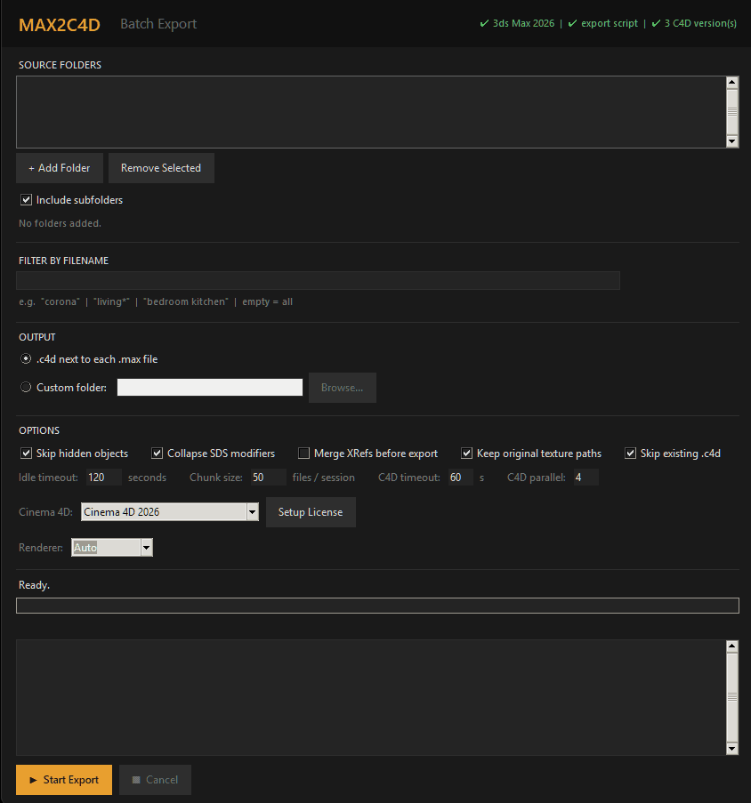 MAX2C4D Batch Exporter converting multiple .max files